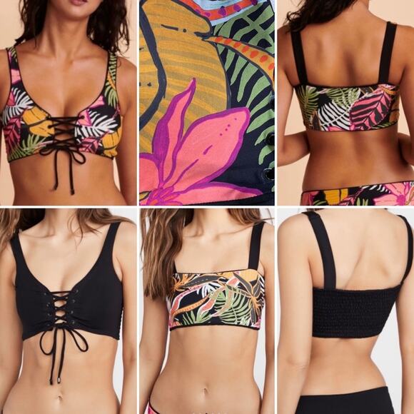Maaji $79 Hat Black Dazzling Reversible Lace Up Bikini Top sz SMALL - Picture 1 of 16